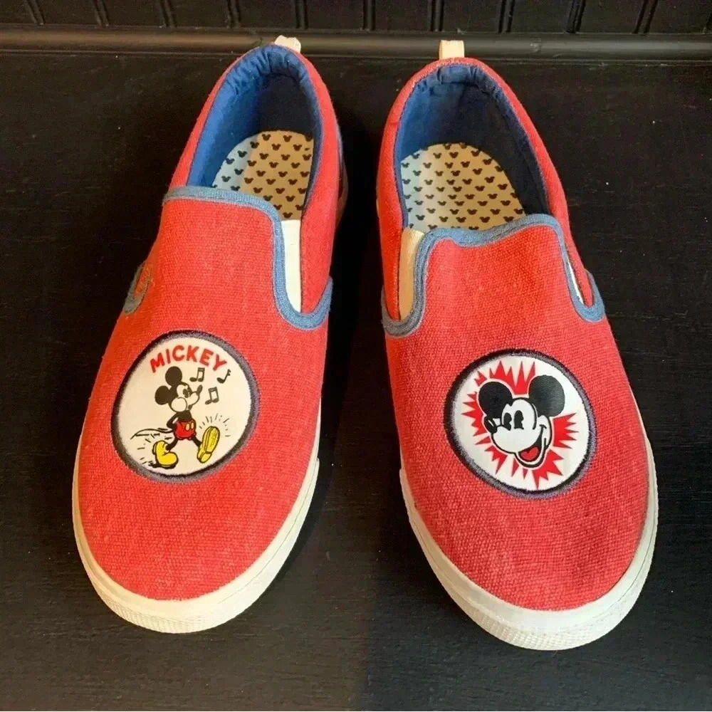 Disney X Junk Food Mickey Mouse Canvas Shoes Sz 5 Slip on Loafers Red White Blue